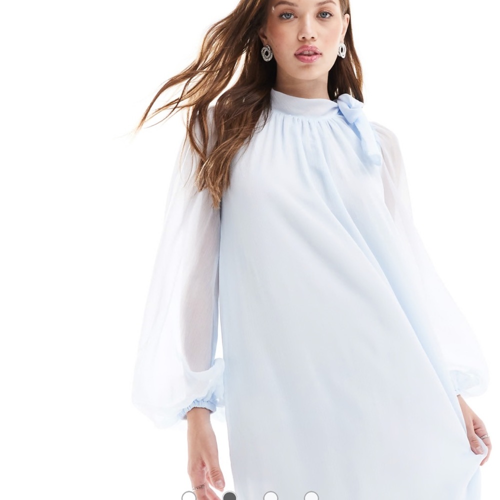 ASOS DESIGN bow neck smock maxi dress in ice blue - Picture 2 of 3